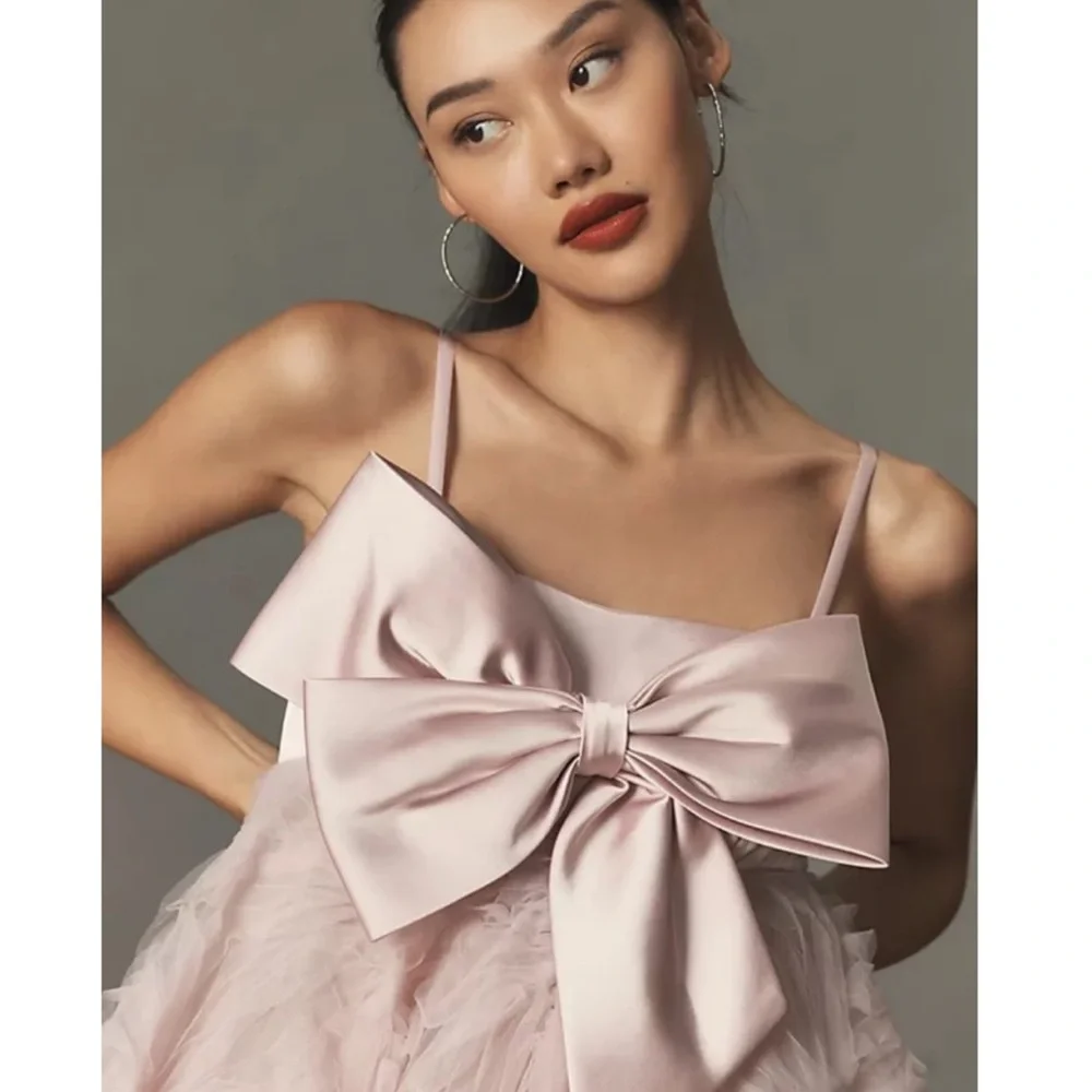 Mac Duggal Pink Bow Front Tulle Mini Dress - Picture 4 of 12